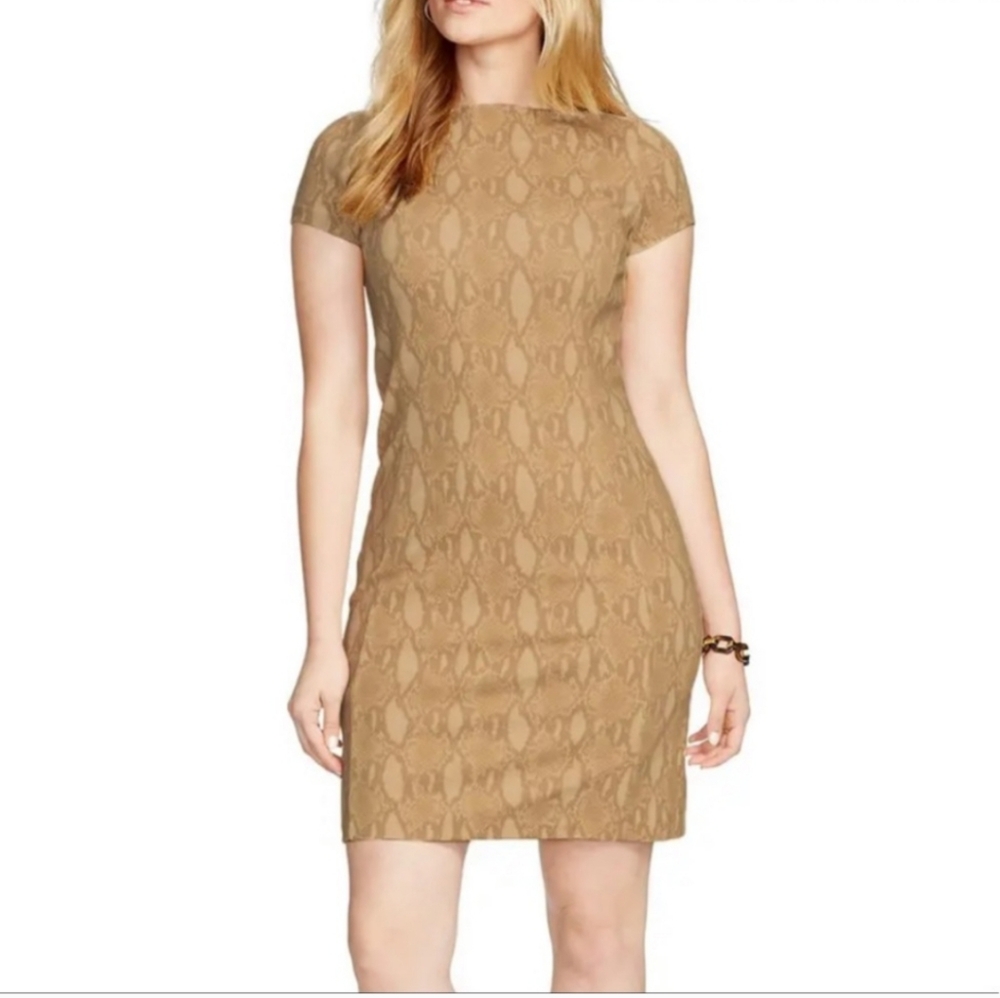 LAUREN‎ Ralph Lauren Contessa Brown Python Stretch Ponte Sheath Dress (M) #627